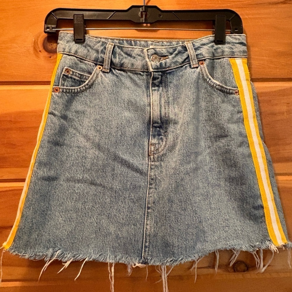 Topshop Blue and Yellow A-Line Mini Skirt